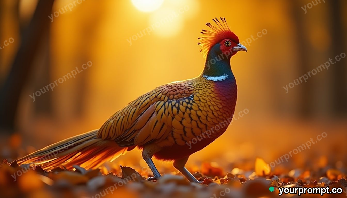 A majestic golden pheasant in soft light in tilt-shift miniature style — AI-generated image from a text prompt