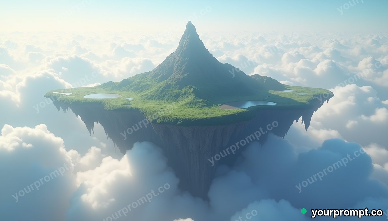 A floating archipelago of islands above a sea of clouds