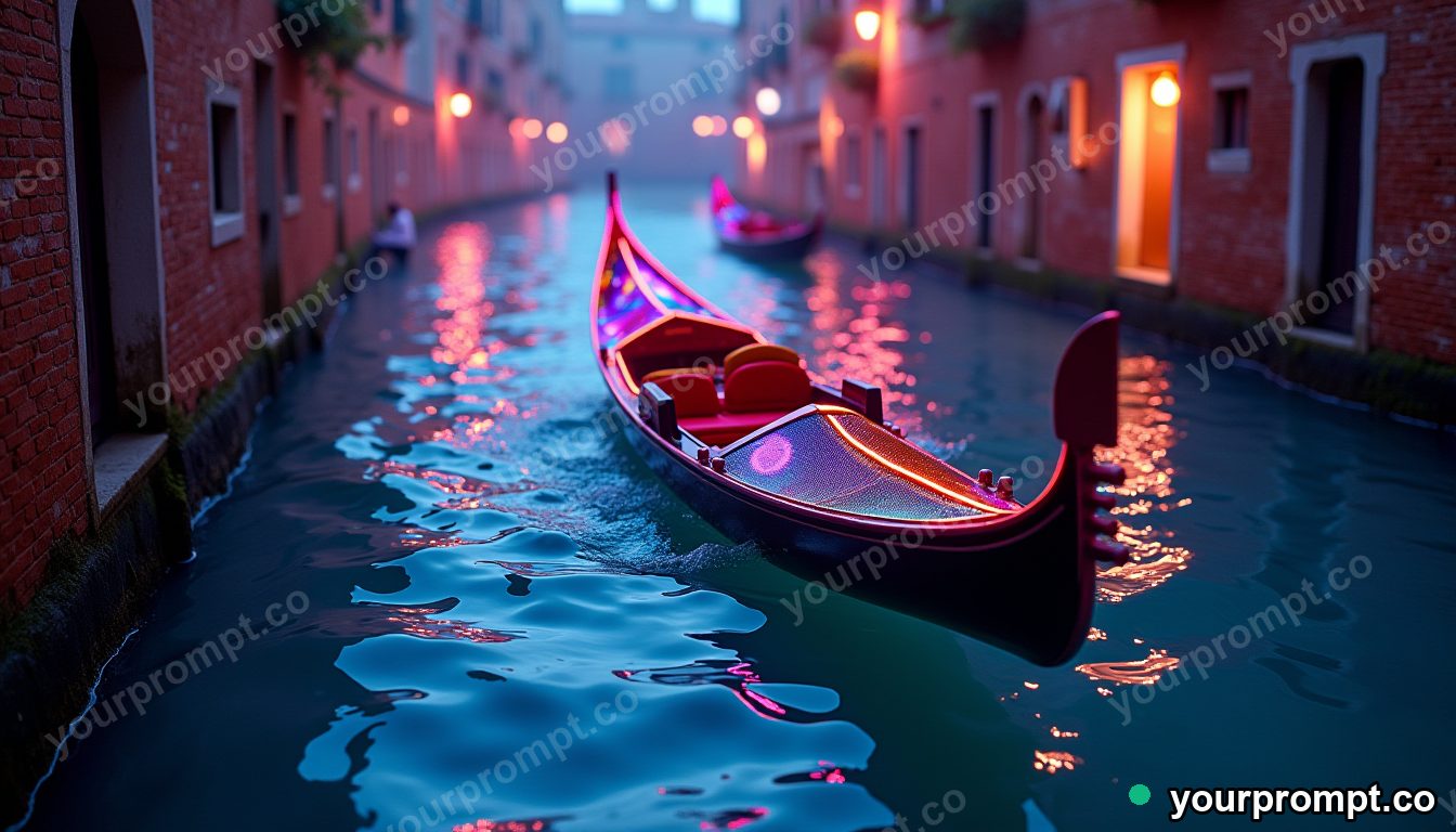 A colorful gondola gliding through a Venice canal