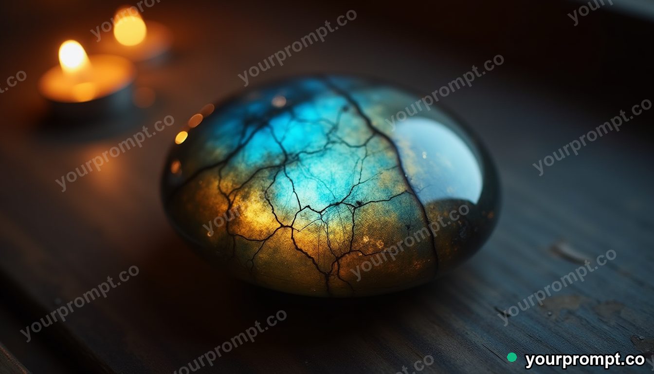 A polished labradorite flashing blue and gold