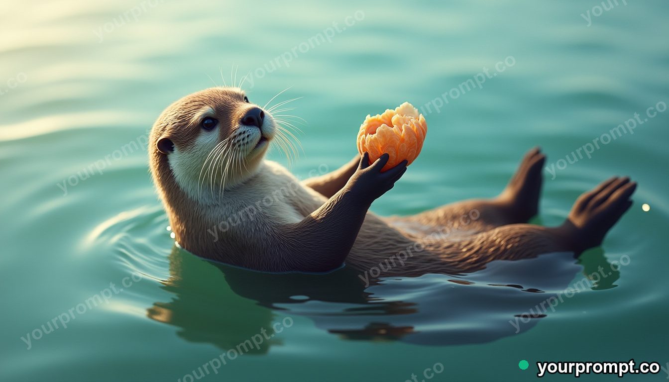 A sea otter floating on its back holding a shell