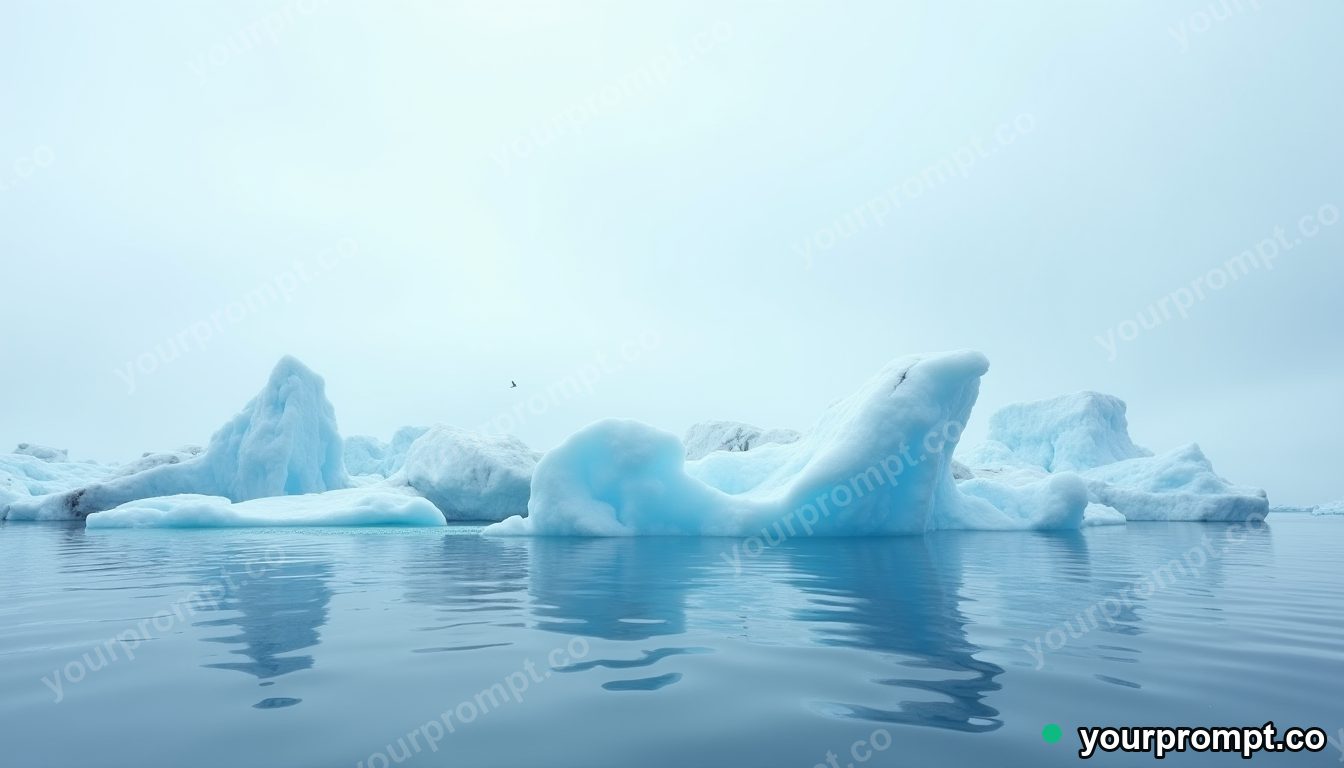 A field of icebergs in a calm arctic sea in studio product photography style — AI-generated image from a text prompt