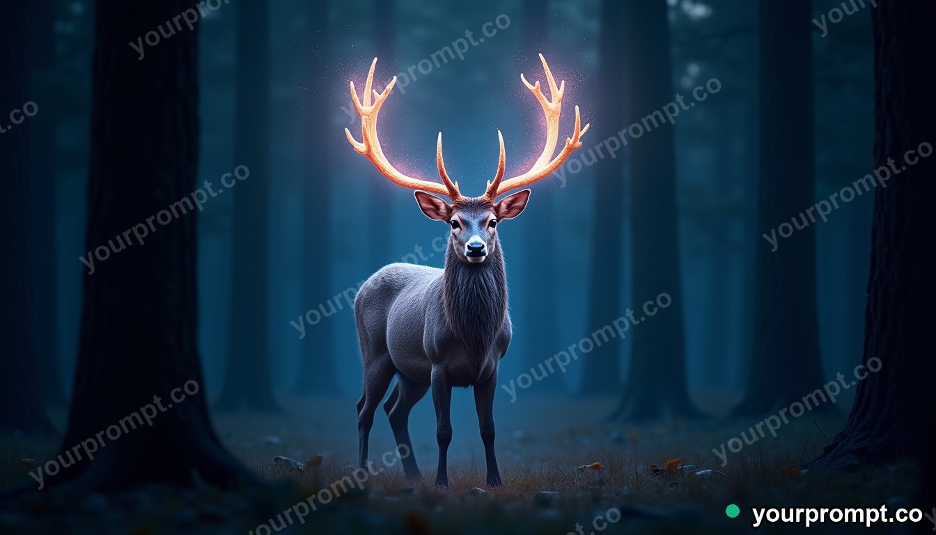 A celestial deer with antlers of starlight in a dark wood
