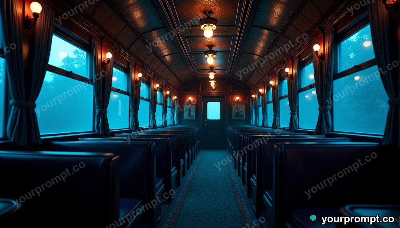 A vintage orient-express carriage interior at night