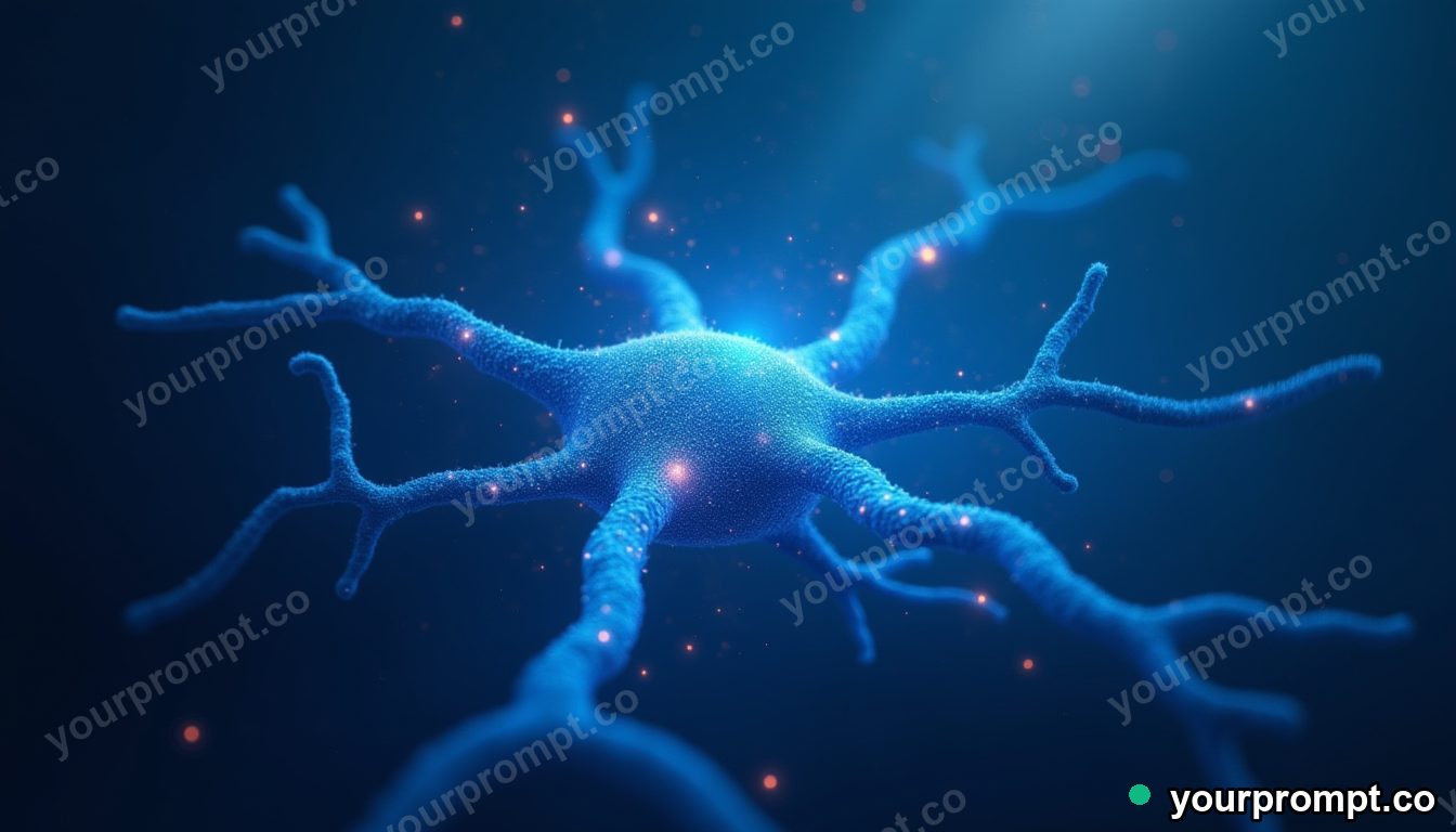 A stylized glowing neuron network in deep blue