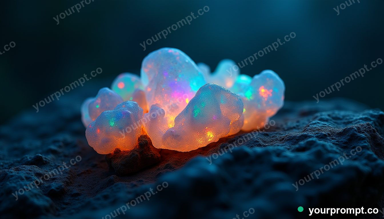 A cluster of rainbow opal in dark rock