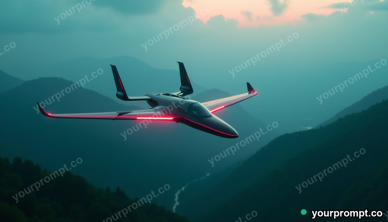 A glider soaring silently over green valleys