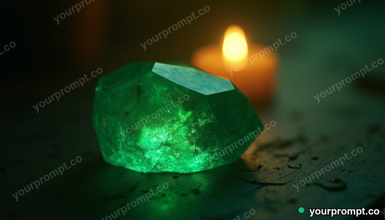 A faceted emerald catching light, macro