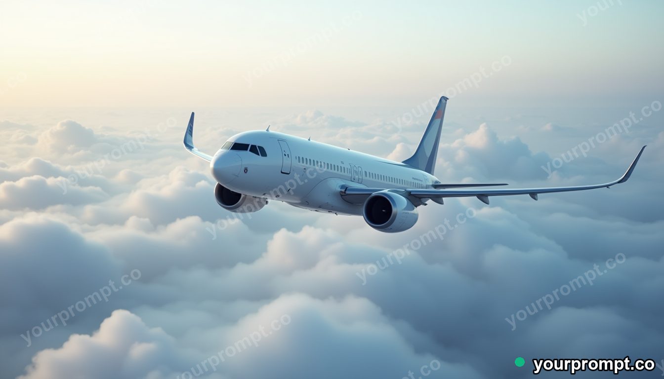 A modern jet airliner cruising above a sea of clouds in photorealistic style — AI-generated image from a text prompt