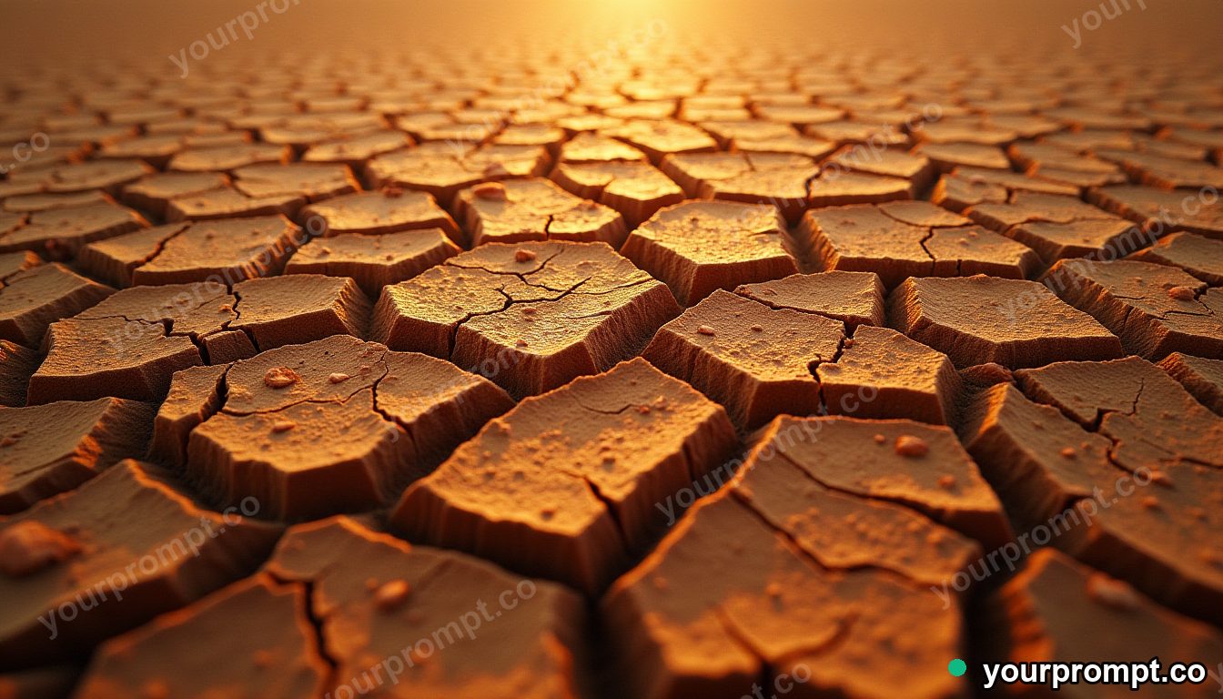 Cracked desert earth forming organic patterns in cinematic film still style — AI-generated image from a text prompt