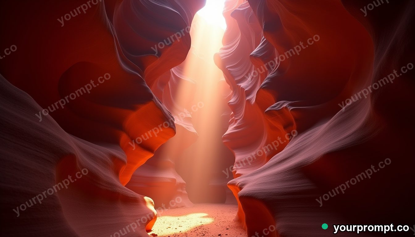 A slot canyon with beams of light on red rock in double-exposure style — AI-generated image from a text prompt