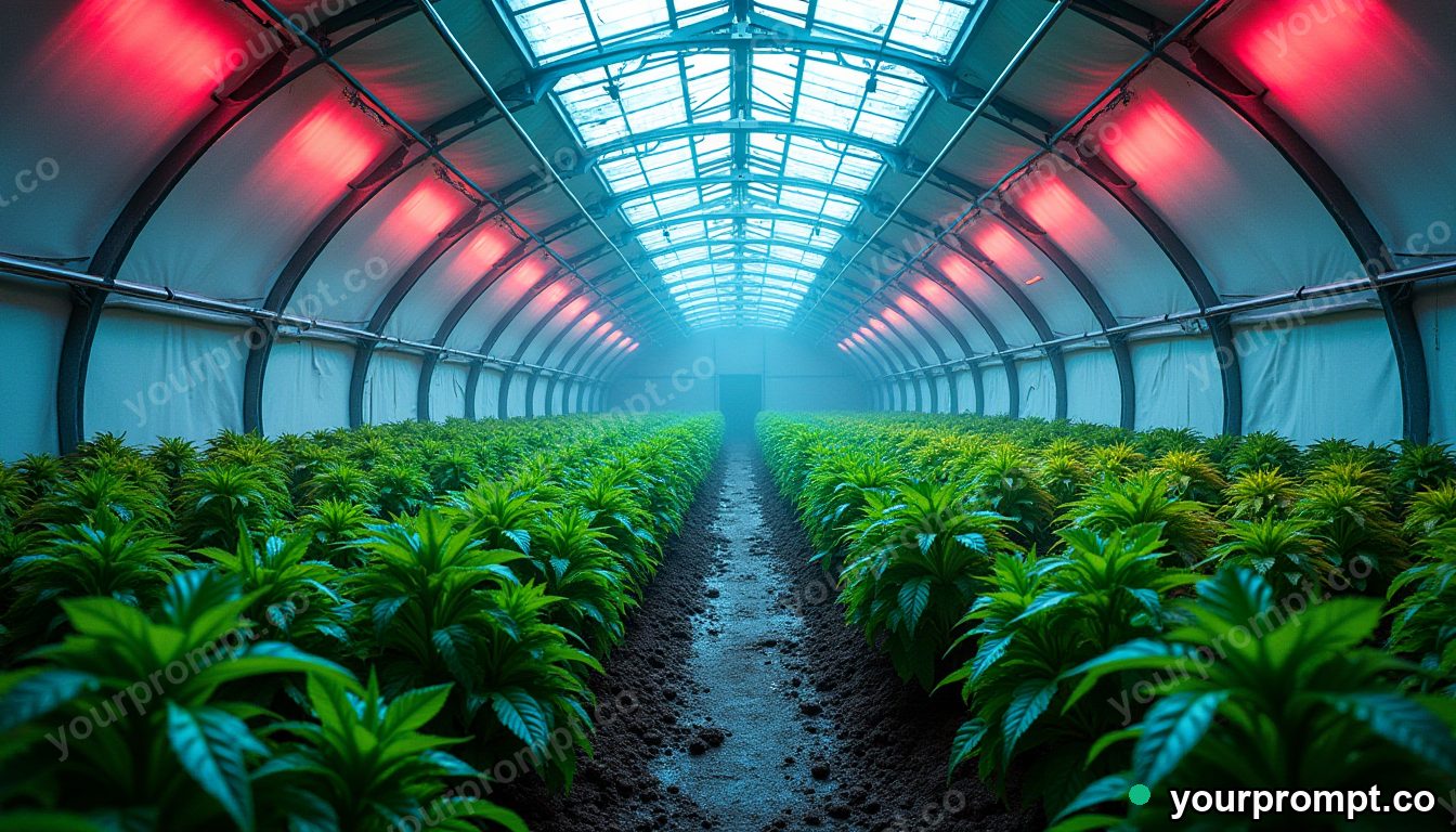 A domed Mars greenhouse full of green crops in bold pop-art style — AI-generated image from a text prompt