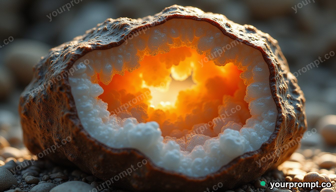 A cracked geode revealing crystal interior