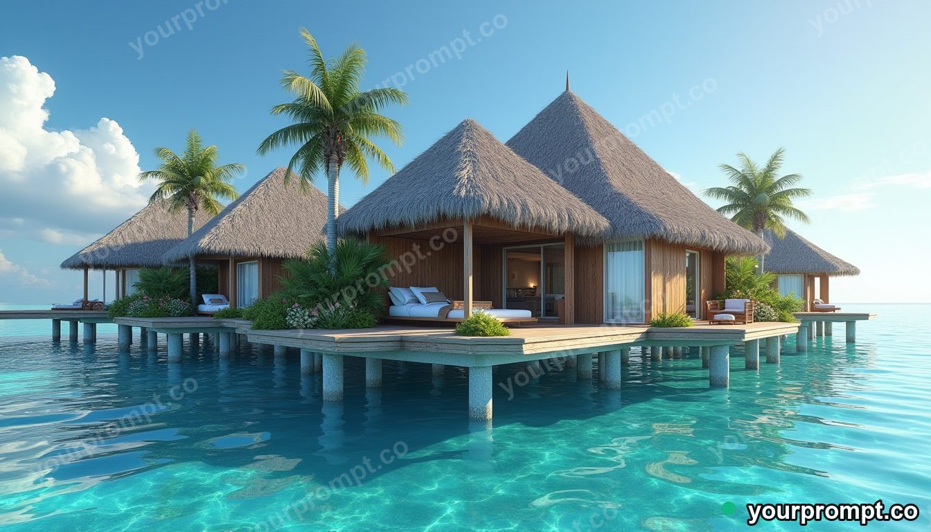 A tropical overwater bungalow in the Maldives in epic fantasy concept art style — AI-generated image from a text prompt