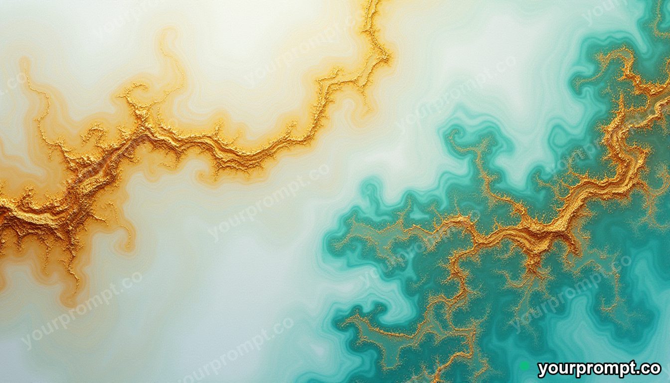 Swirling liquid marble in gold, teal, and white in double-exposure style — AI-generated image from a text prompt