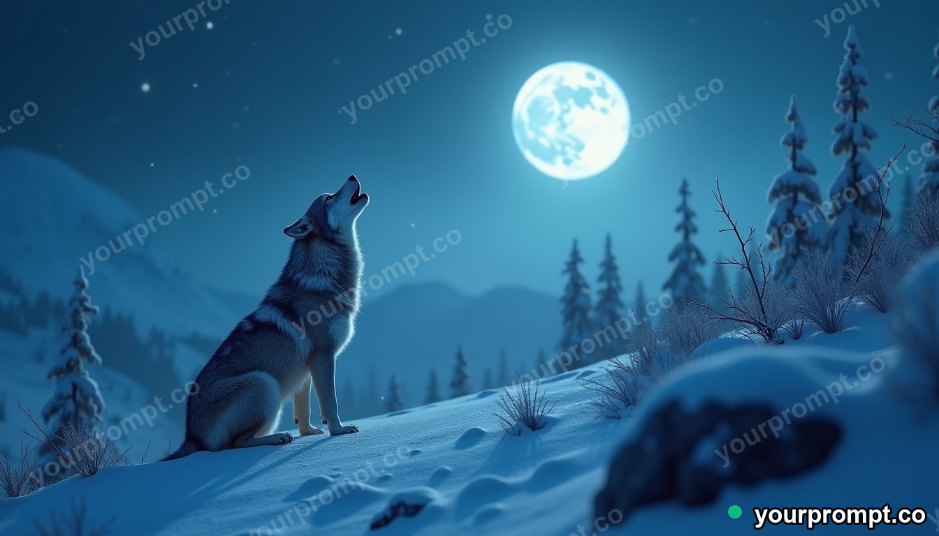 A wolf howling on a snowy ridge under the moon in isometric miniature style — AI-generated image from a text prompt