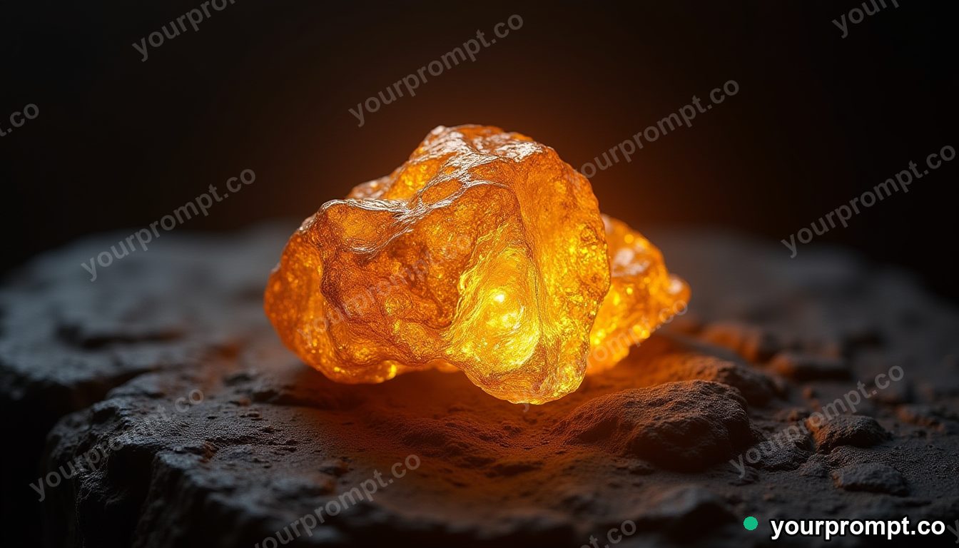 A glowing molten-gold nugget on black stone