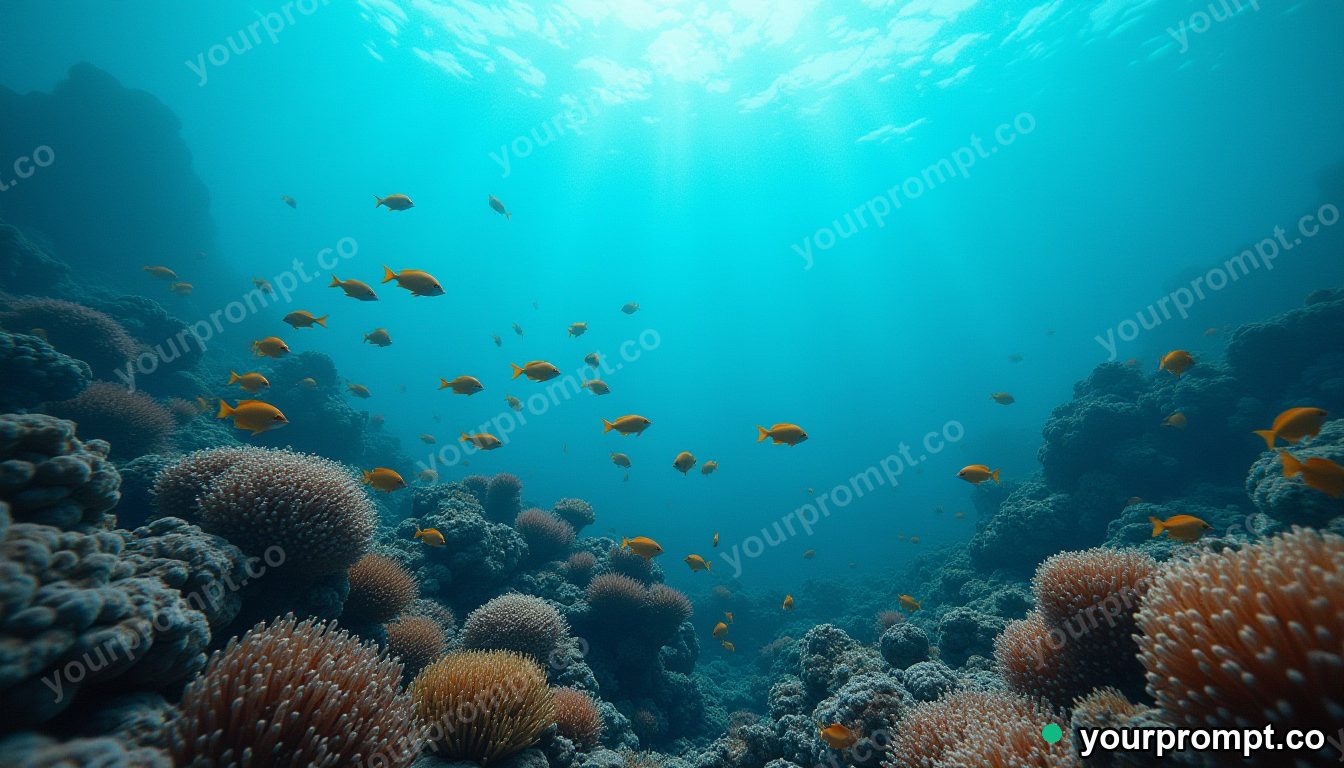 A vibrant coral reef teeming with tropical fish in vintage film photograph style — AI-generated image from a text prompt