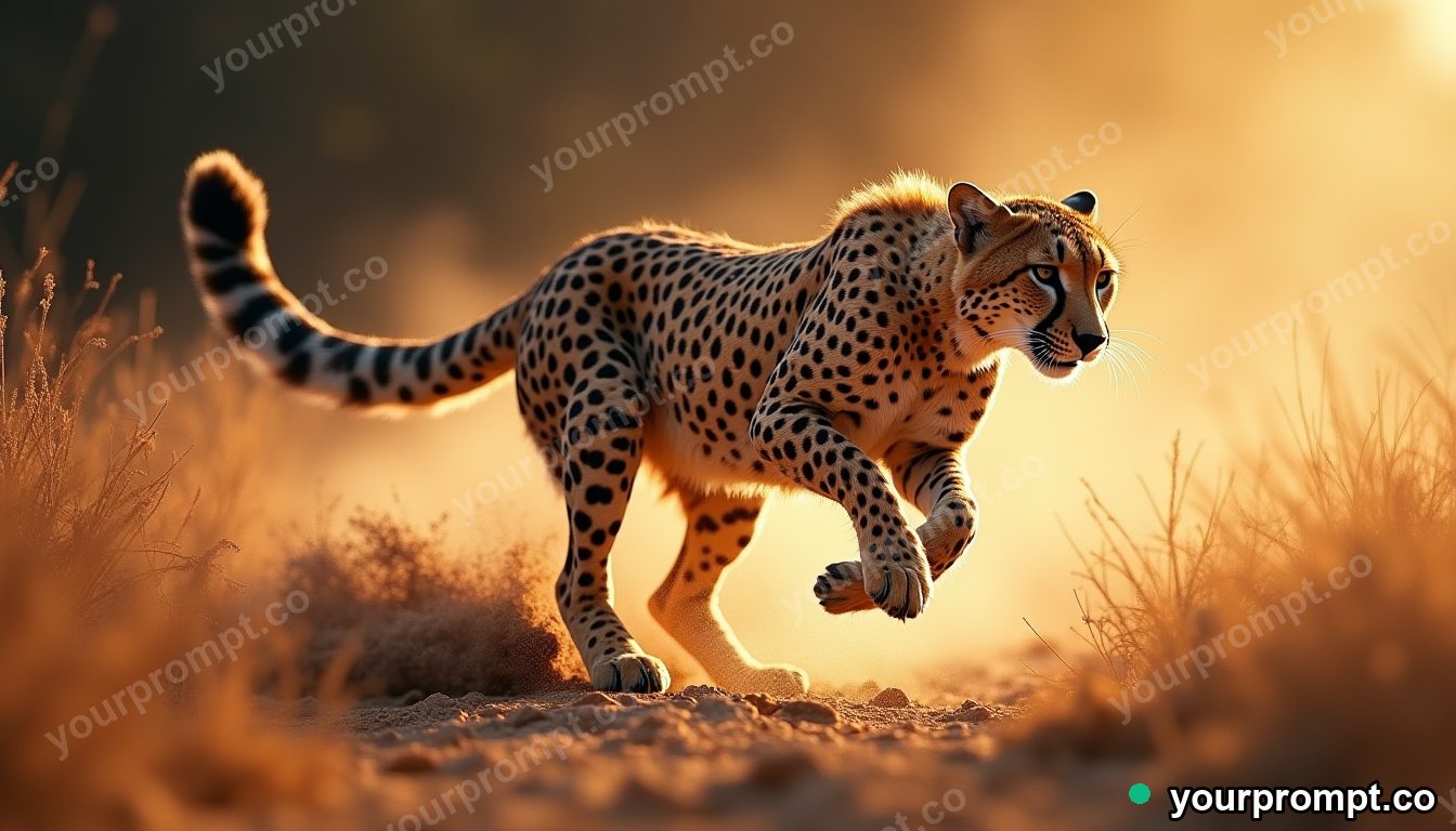 A cheetah mid-sprint kicking up dust in charcoal sketch style — AI-generated image from a text prompt