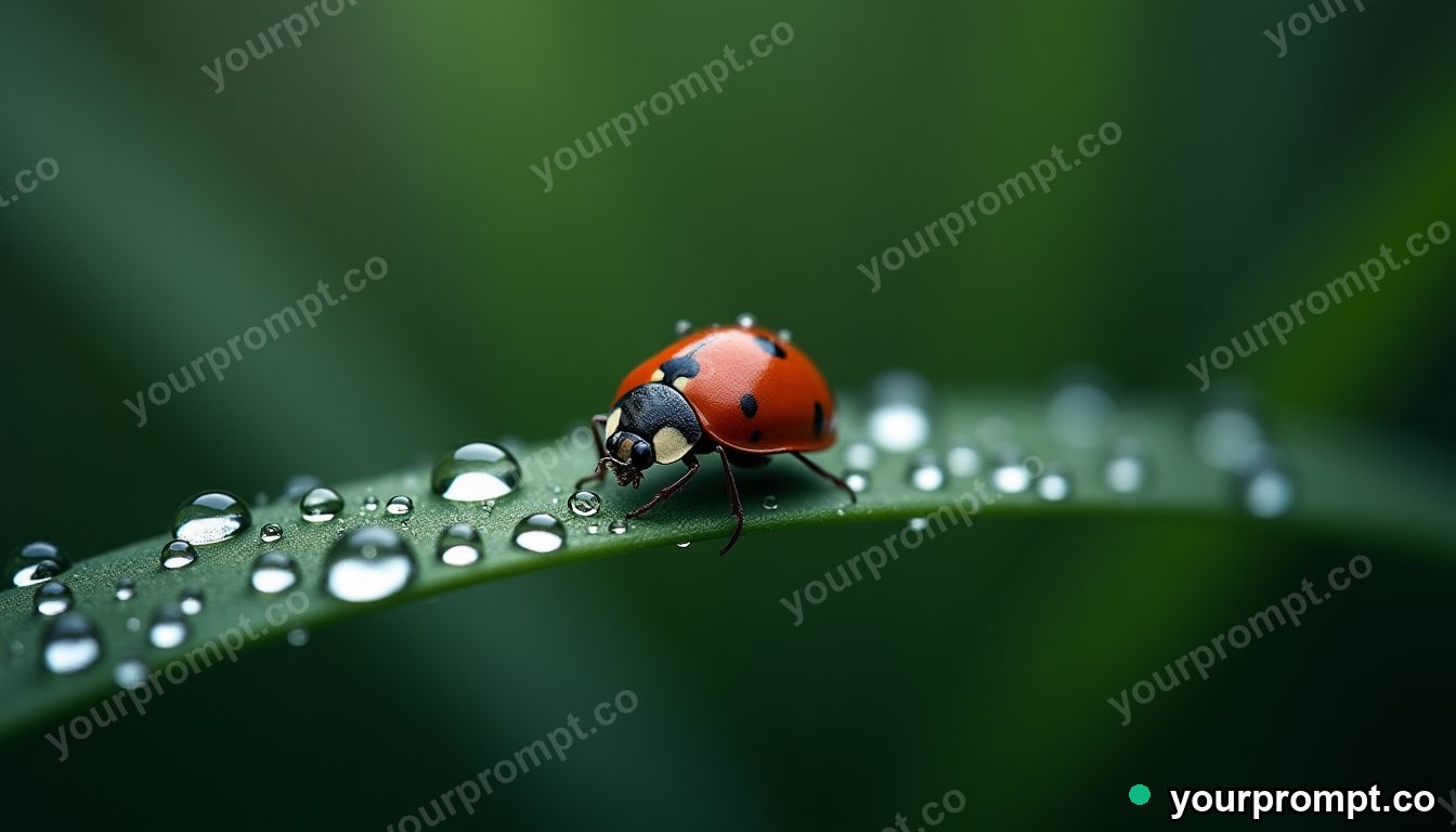 A ladybug on a raindrop-covered blade of grass in photorealistic style — AI-generated image from a text prompt