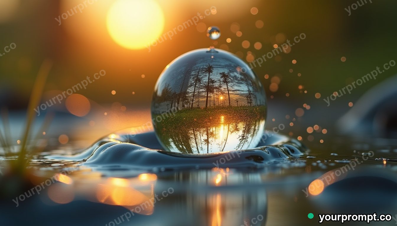 A droplet of water magnified showing tiny worlds