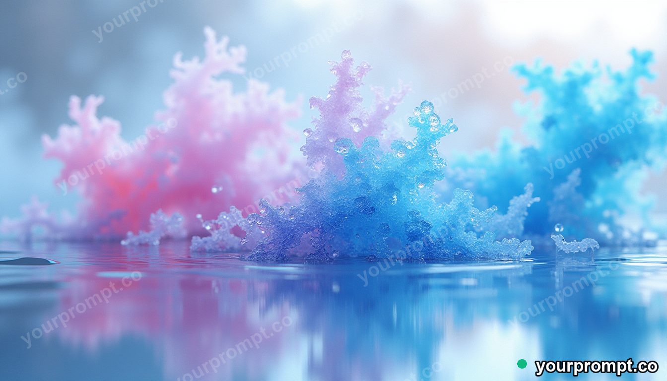 Frozen ink diffusing through clear water in low-poly 3D style — AI-generated image from a text prompt