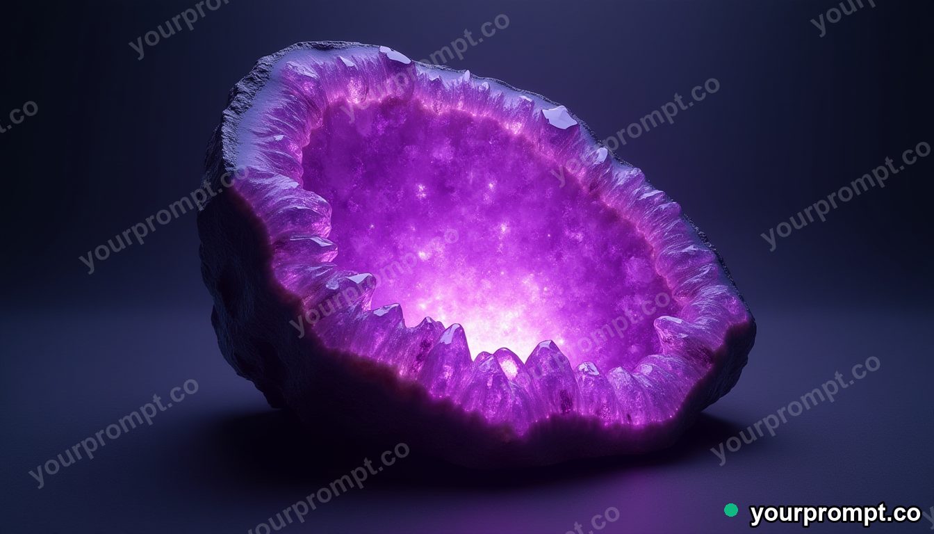 A giant raw amethyst geode glowing purple