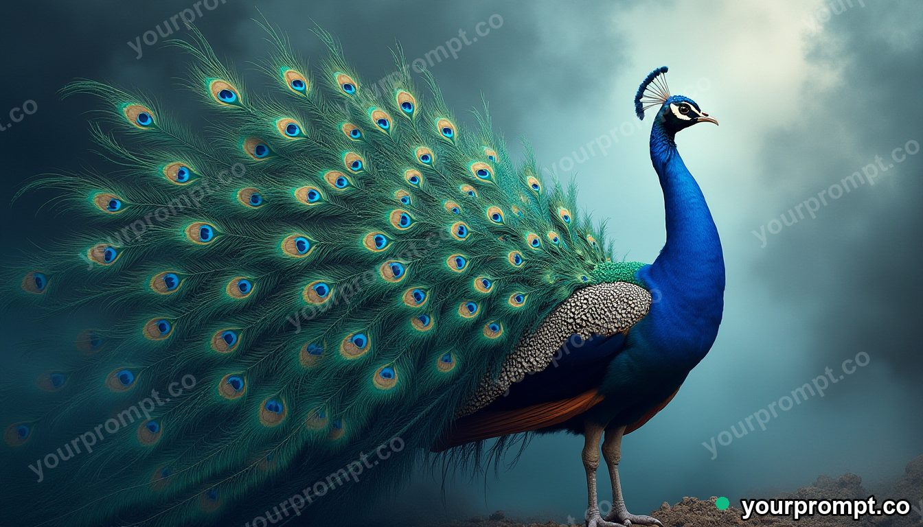 A peacock fanning iridescent tail feathers in soft watercolor painting style — AI-generated image from a text prompt