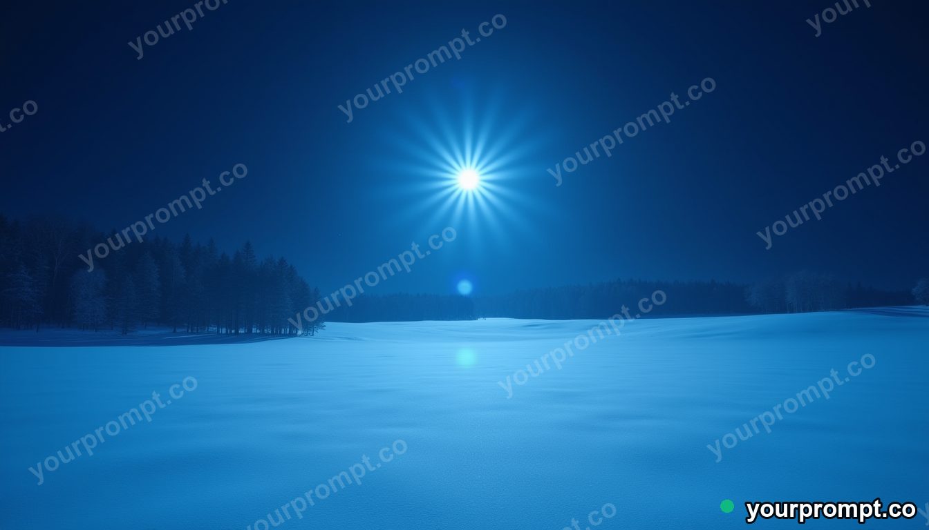 A moonlit snowfield with long blue shadows in dramatic chiaroscuro style — AI-generated image from a text prompt