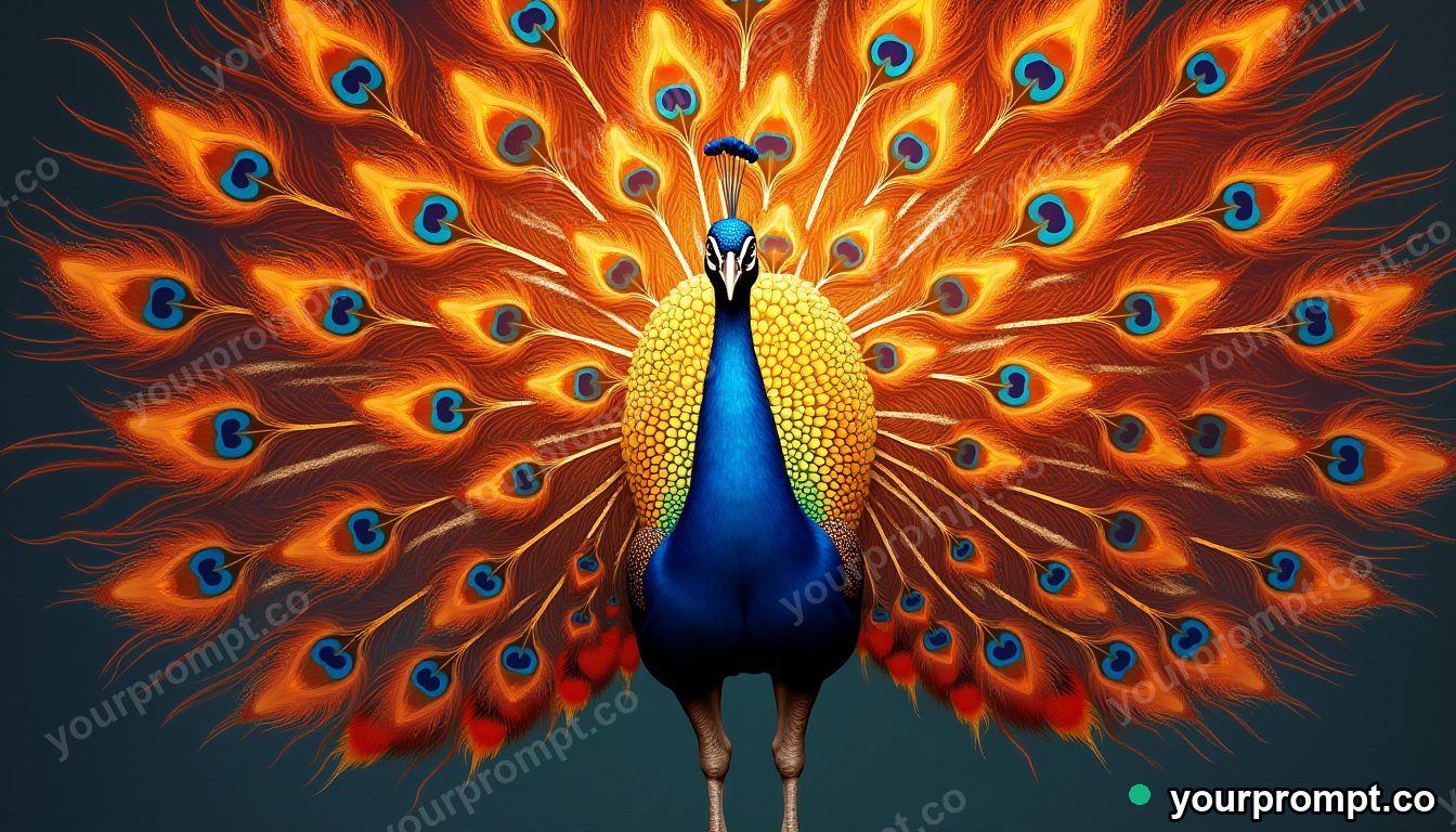 A peacock fanning iridescent tail feathers in charcoal sketch style — AI-generated image from a text prompt