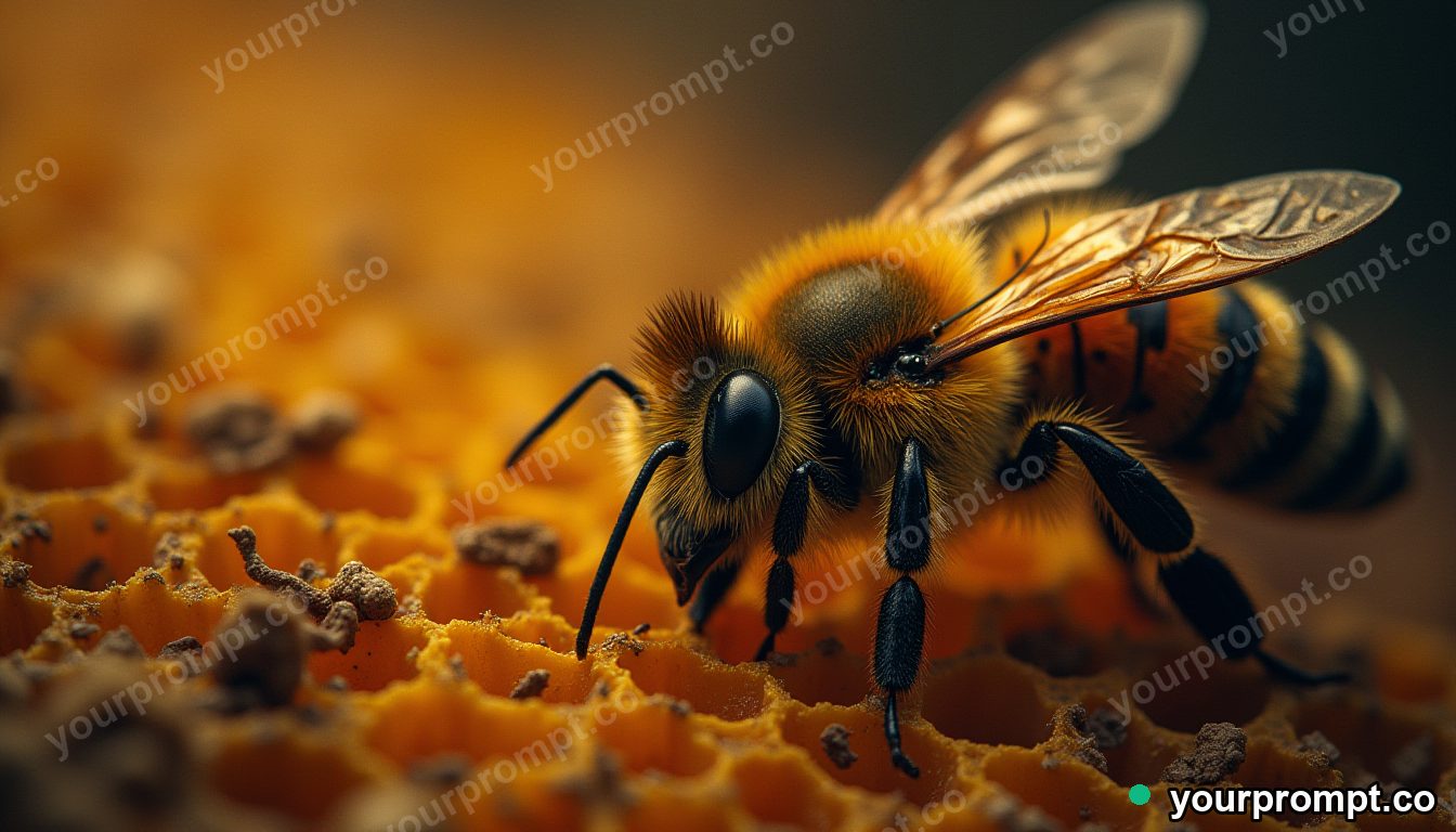A honeybee hive close-up with golden comb in charcoal sketch style — AI-generated image from a text prompt