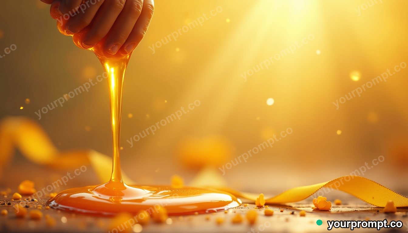 Honey dripping in a golden ribbon, close-up in charcoal sketch style — AI-generated image from a text prompt