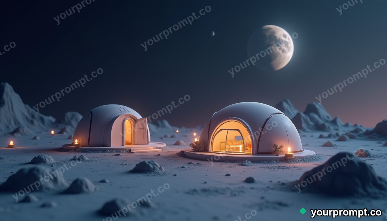 A domed colony on the surface of the moon in low-poly 3D style — AI-generated image from a text prompt