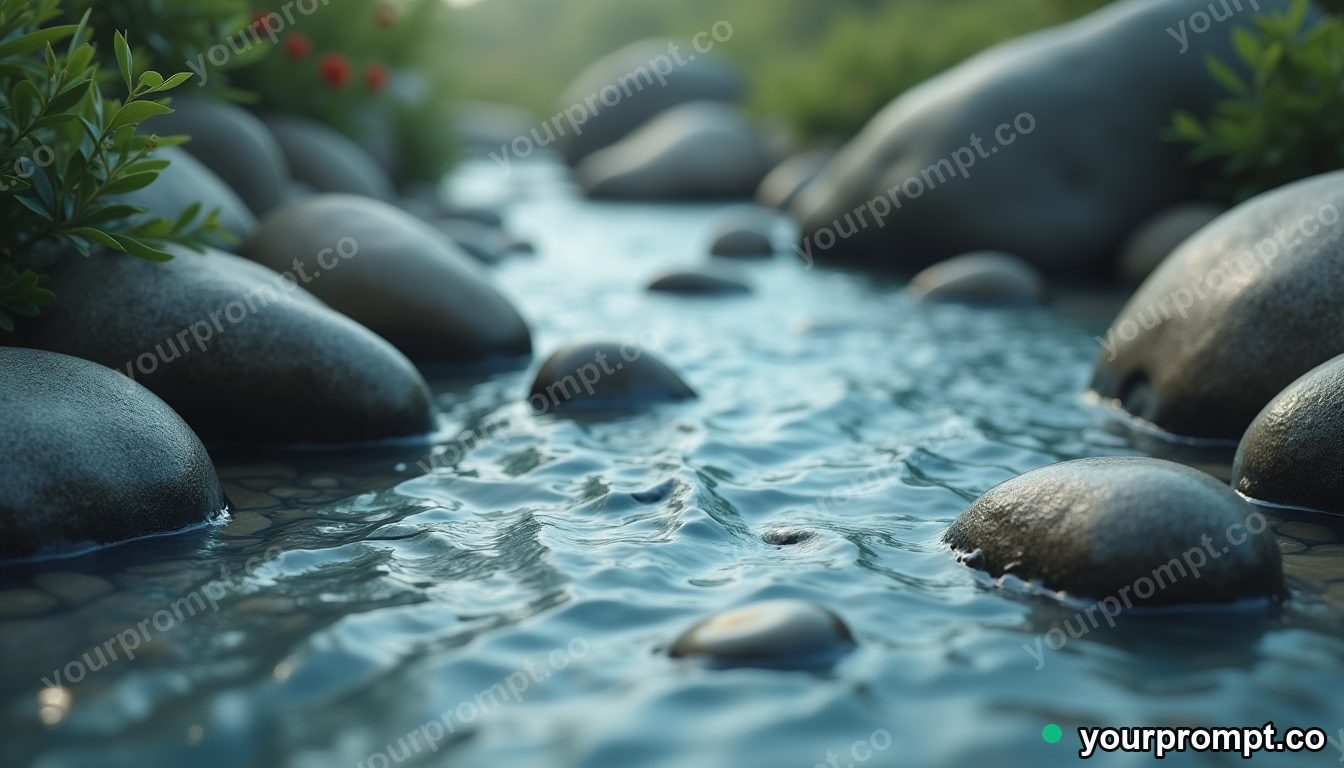 Smooth river pebbles under clear flowing water in claymation stop-motion style — AI-generated image from a text prompt