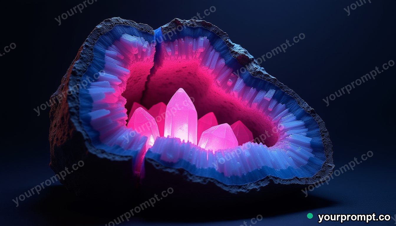 A cracked geode revealing crystal interior
