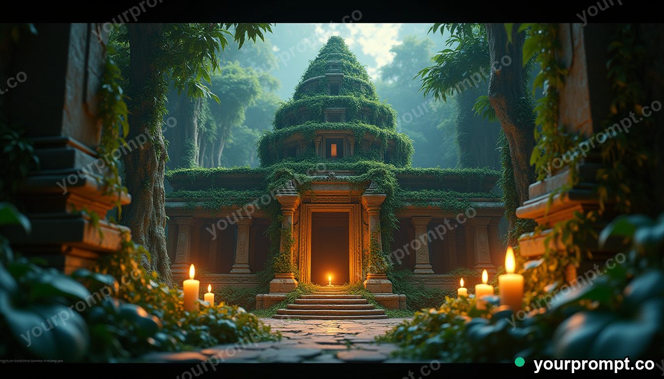 An ancient temple overgrown by jungle vines in claymation stop-motion style — AI-generated image from a text prompt