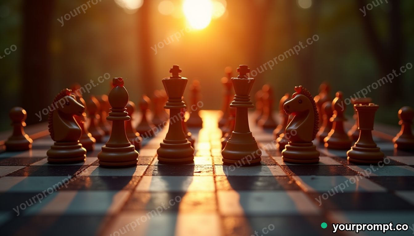 A candlelit chessboard mid-game in layered papercut art style — AI-generated image from a text prompt