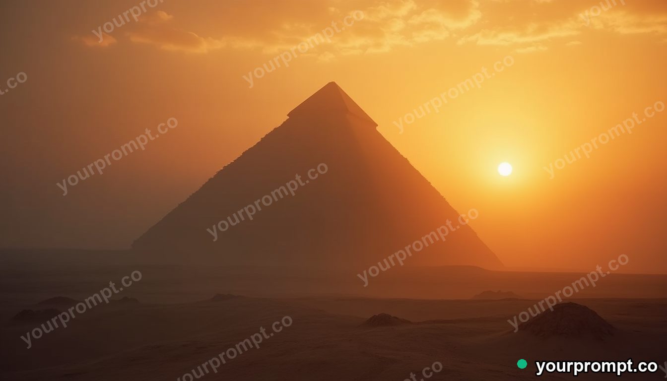 An Egyptian pyramid construction site at golden hour in ethereal long-exposure style — AI-generated image from a text prompt