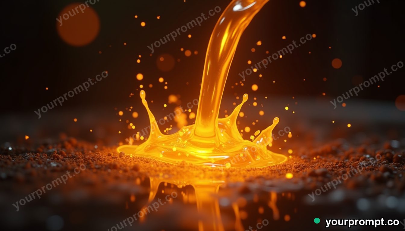 Molten gold pouring and splashing in slow motion in isometric miniature style — AI-generated image from a text prompt