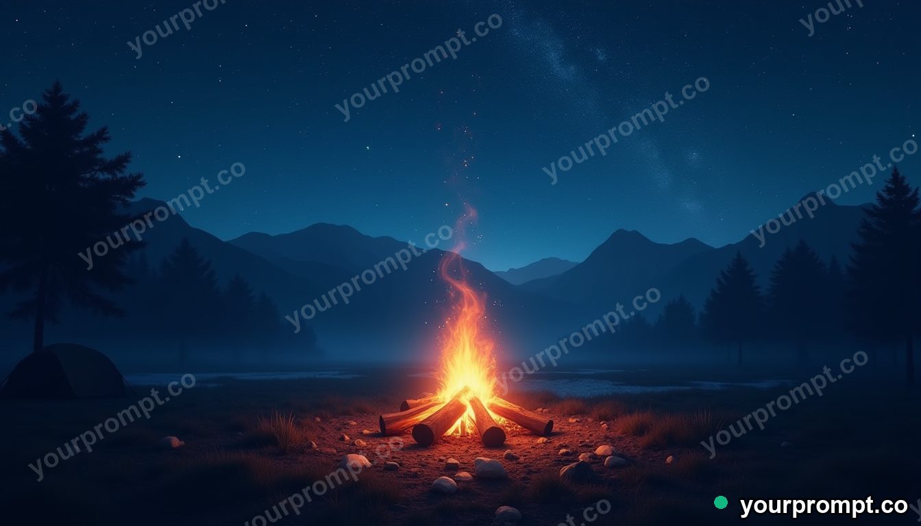 A glowing campfire under a sky full of stars in matte concept painting style — AI-generated image from a text prompt