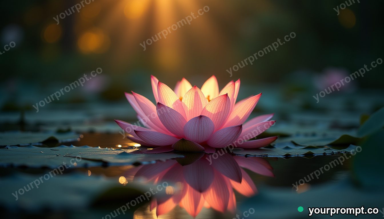 A lotus flower opening on a calm pond in stained-glass mosaic style — AI-generated image from a text prompt