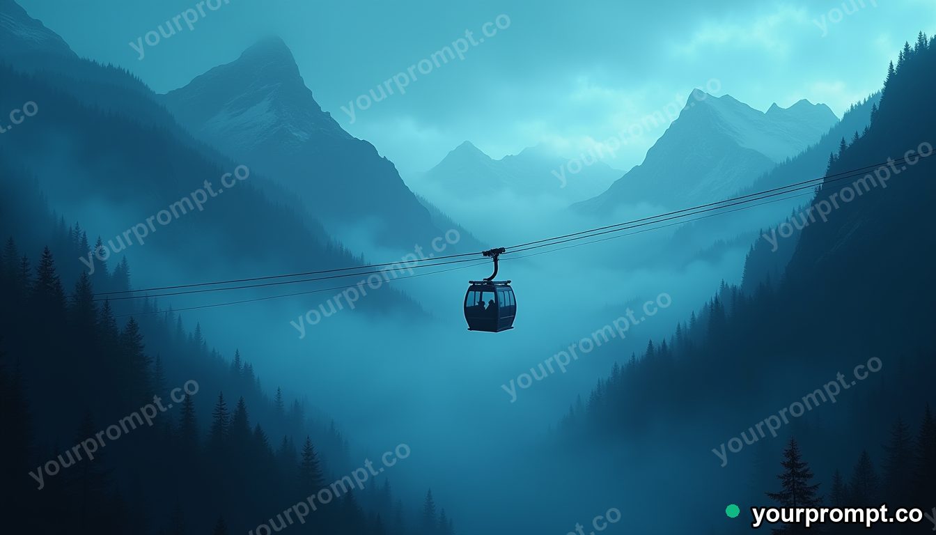 A cable car climbing into misty mountains in claymation stop-motion style — AI-generated image from a text prompt