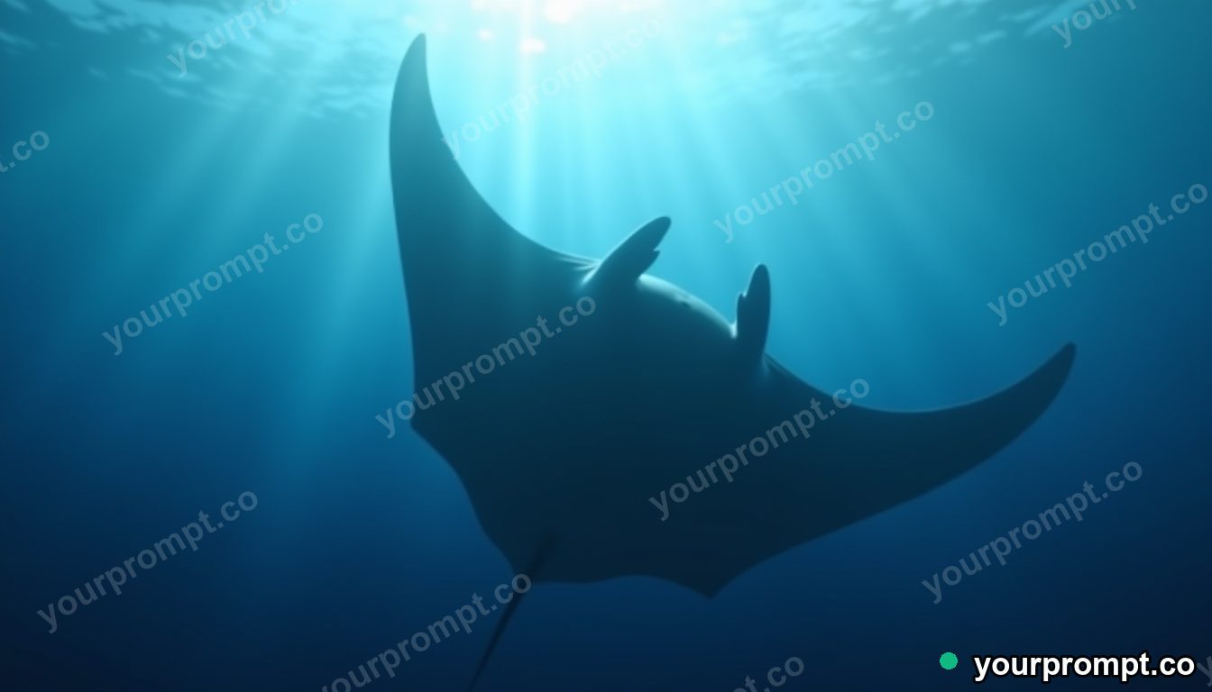 A giant manta ray soaring in deep blue water in surreal digital art style — AI-generated image from a text prompt