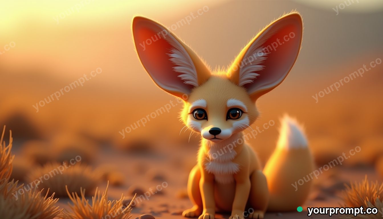 A fennec fox with huge ears in golden desert light in low-poly 3D style — AI-generated image from a text prompt