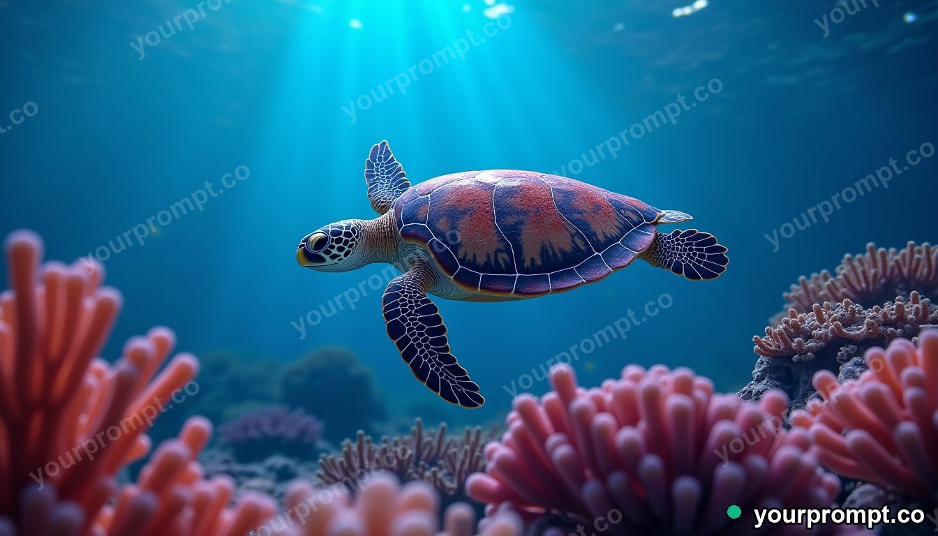 A sea turtle drifting over a colorful reef in clean minimalist style — AI-generated image from a text prompt