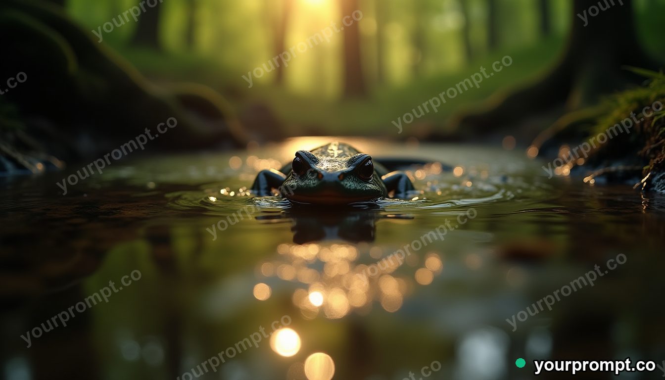 A newt swimming in a clear forest stream in studio product photography style — AI-generated image from a text prompt