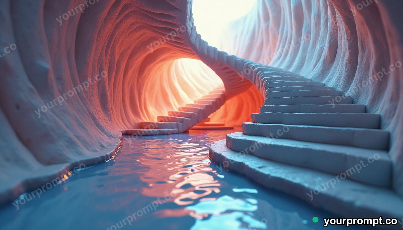 A staircase looping impossibly into itself in zero gravity in claymation stop-motion style — AI-generated image from a text prompt