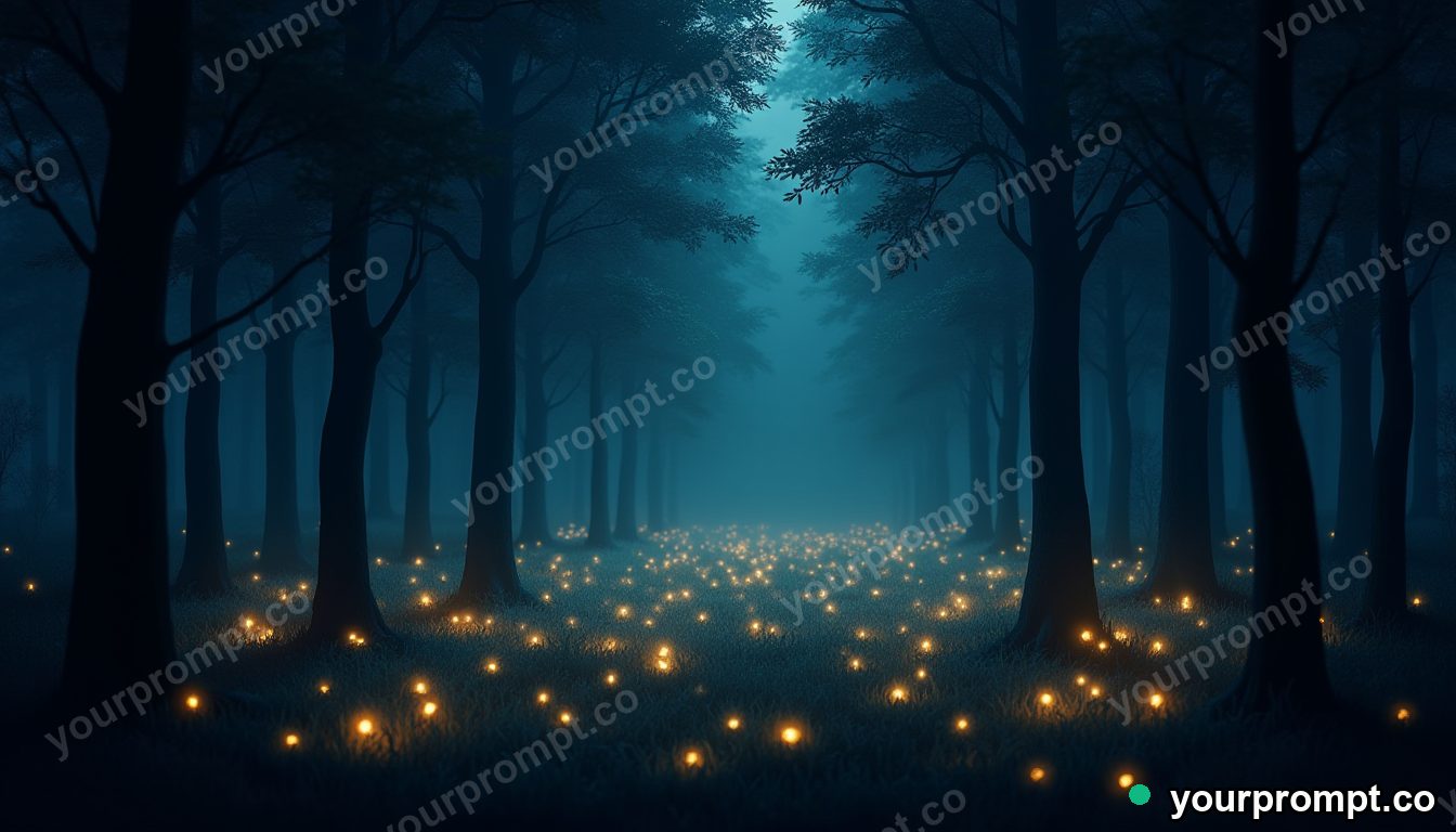 A swarm of fireflies glowing in a dark forest in layered papercut art style — AI-generated image from a text prompt