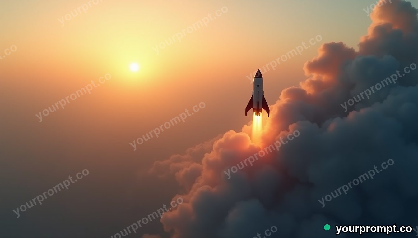 A rocket plane climbing steeply into the stratosphere in golden-hour photography style — AI-generated image from a text prompt