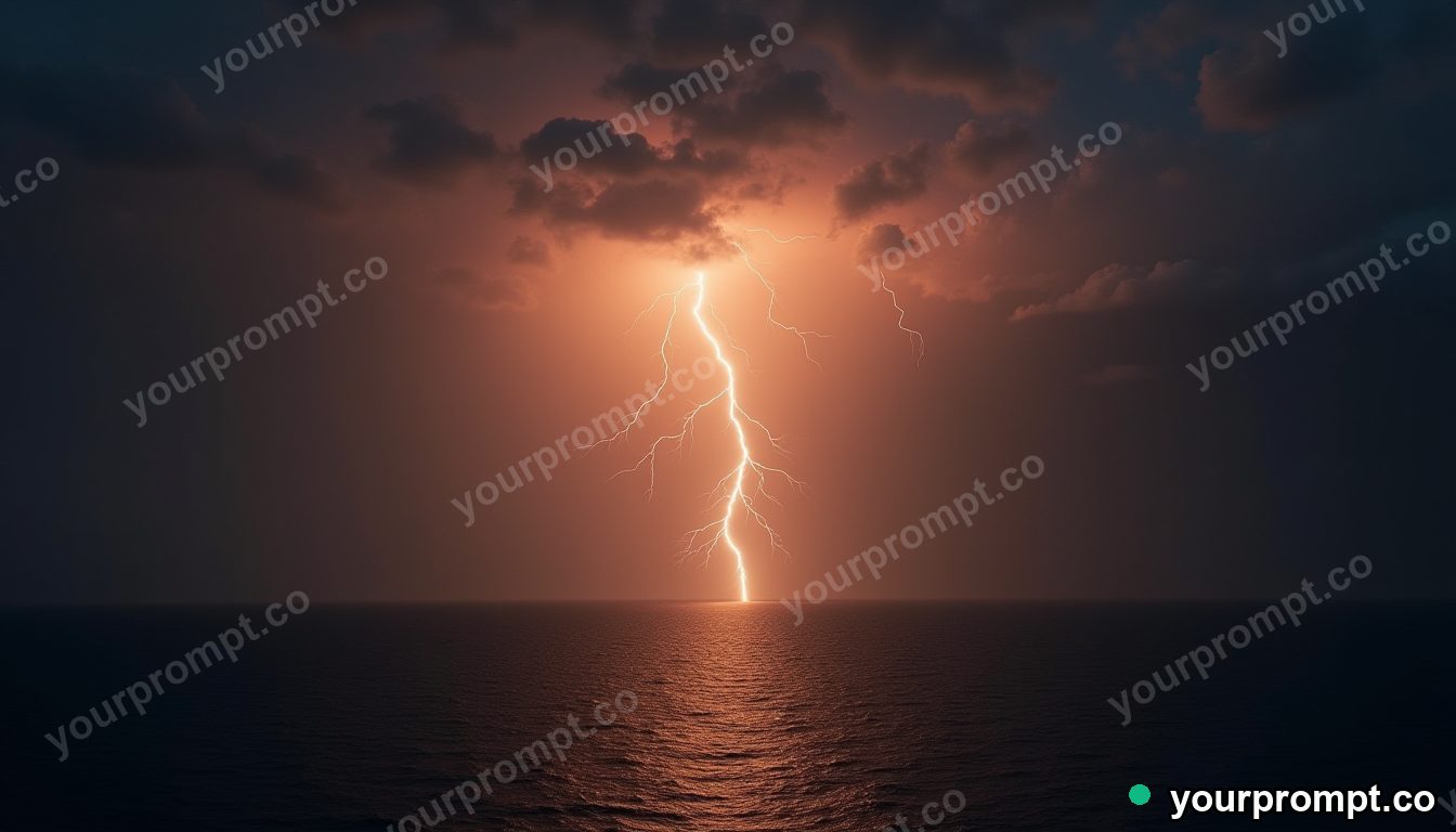 Lightning splitting the sky above a dark ocean in studio product photography style — AI-generated image from a text prompt
